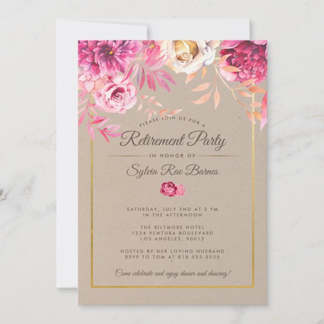 Pink Rustic Retirement Party Invitation (Front)