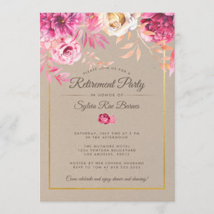 Pink Rustic Retirement Party Invitation