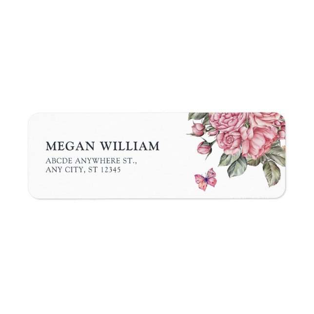 Pink rustic roses floral  label (Front)