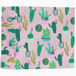Pink Rustic Southwestern Cacti Cactus Plants 3 Ring Binder
