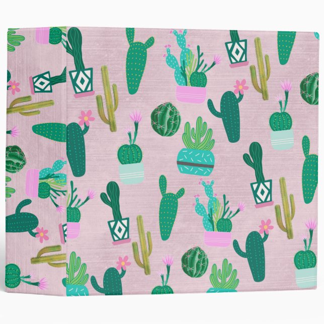 Pink Rustic Southwestern Cacti Cactus Plants 3 Ring Binder (Front/Spine)
