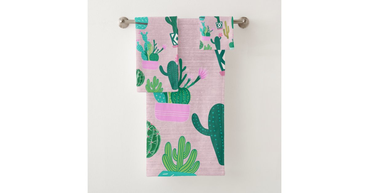 Pink Rustic Southwestern Cacti Cactus Plants Bath Towel Set Zazzle