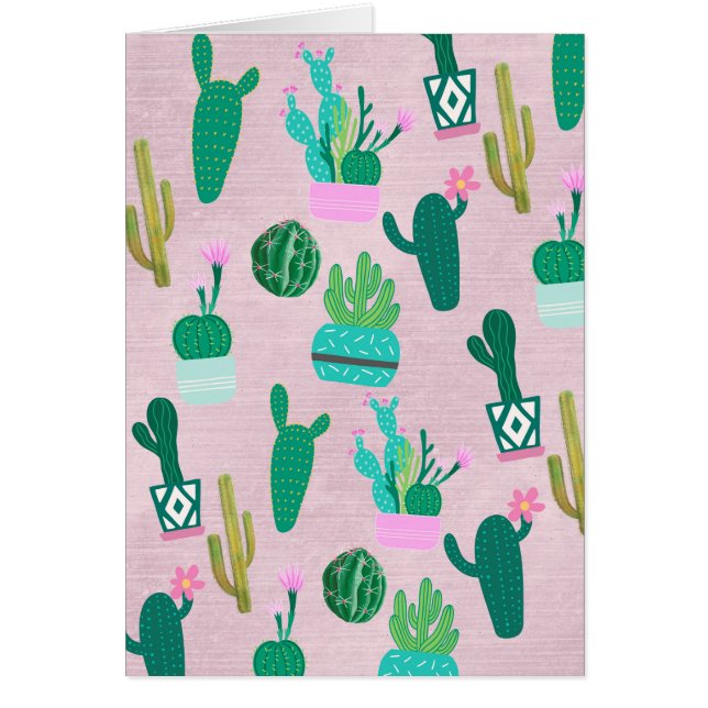 Pink Rustic Southwestern Cacti Cactus Plants Cards (Front)