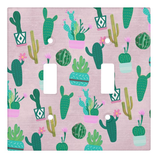 Pink Rustic Southwestern Cacti Cactus Plants Light Switch Cover (Front)