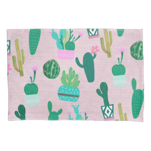 Pink Rustic Southwestern Cacti Cactus Plants Pillow Case