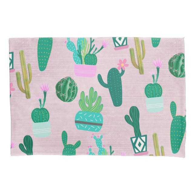 Pink Rustic Southwestern Cacti Cactus Plants Pillow Case (Front)