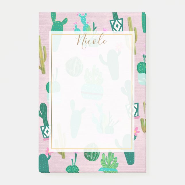 Pink Rustic Southwestern Cacti Cactus Plants Post-it Notes (Front)