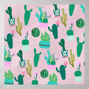 Pink Rustic Southwestern Cacti Cactus Plants Poster