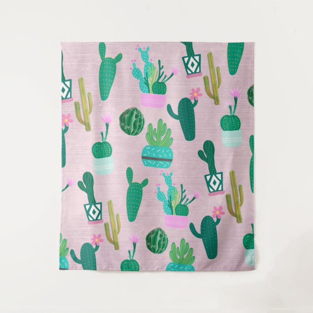 Pink Rustic Southwestern Cacti Cactus Plants Tapestry (Front)