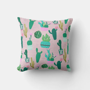 Pink Rustic Southwestern Cacti Cactus Plants Throw Pillow