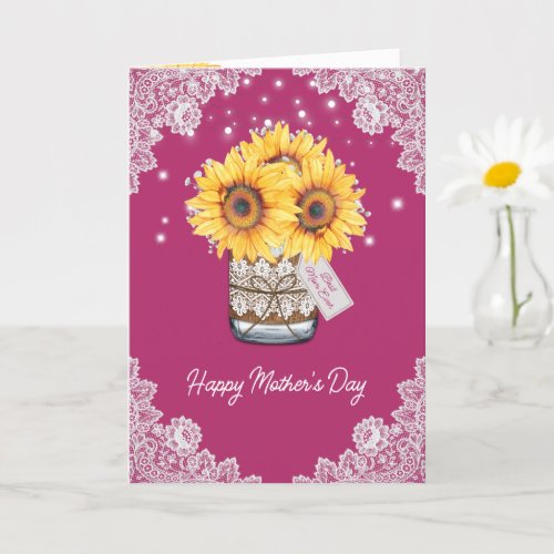 Pink Rustic Sunflower Photo Happy Mothers Day Card