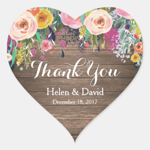 Pink Rustic Thank You Wedding Favour Stickers