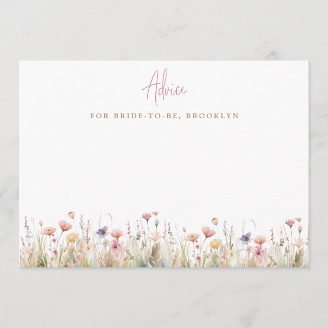 Pink Rustic Wild Flowers Bridal Shower Advice Card (Front)