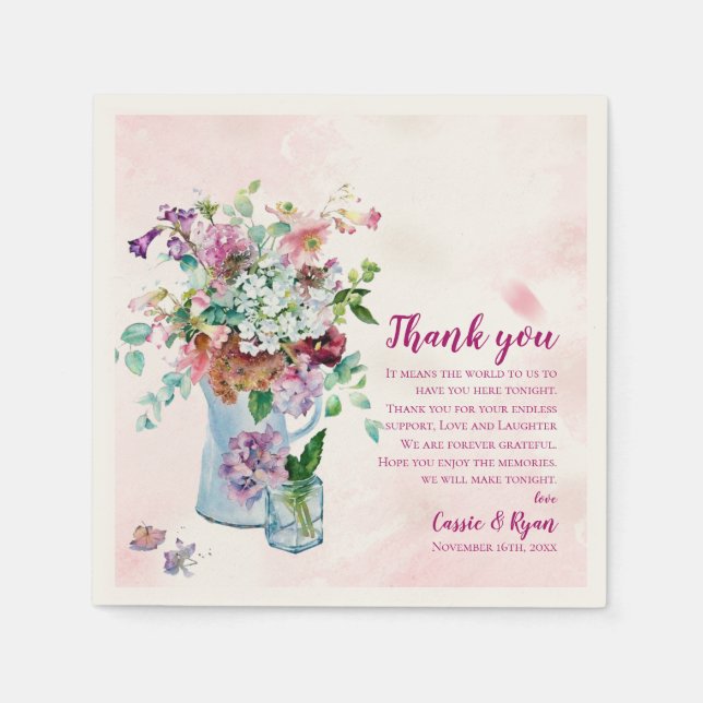 Pink Rustic Wildflower Wedding Thank you Message Napkins (Front)