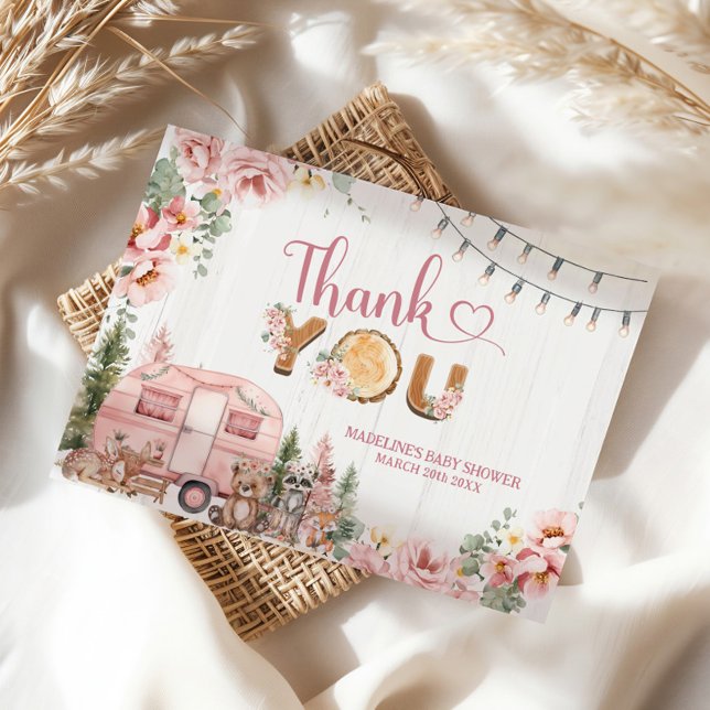 Pink Rustic Wood Camper Thank You Card (Creator Uploaded)
