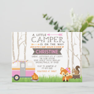 Pink RV Camper Woodland Forest Animals Baby Shower Invitation