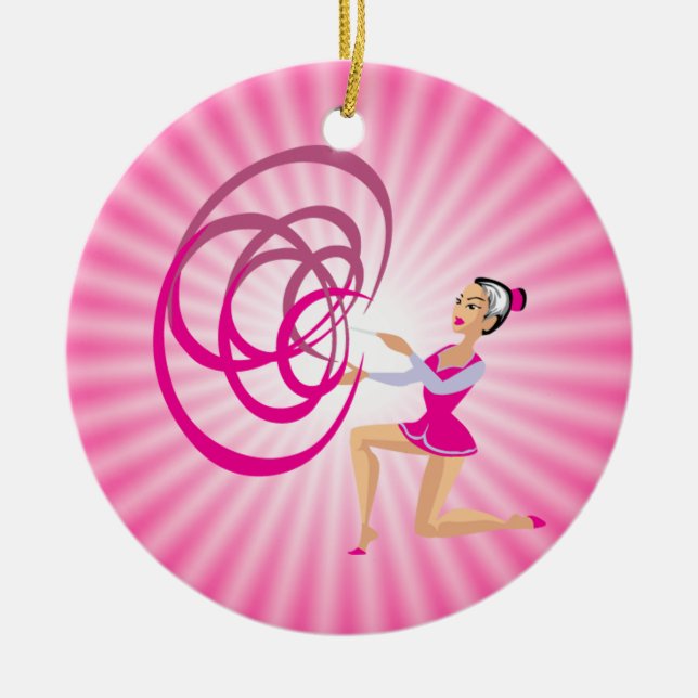 Pink Rythmic Gymnastics Ribbon Ceramic Ornament (Front)