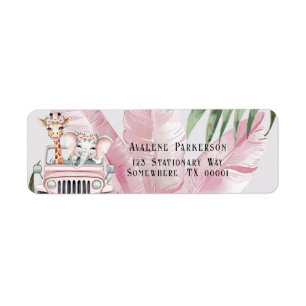 Pink Safari Adventure Girl Baby Shower Address Label