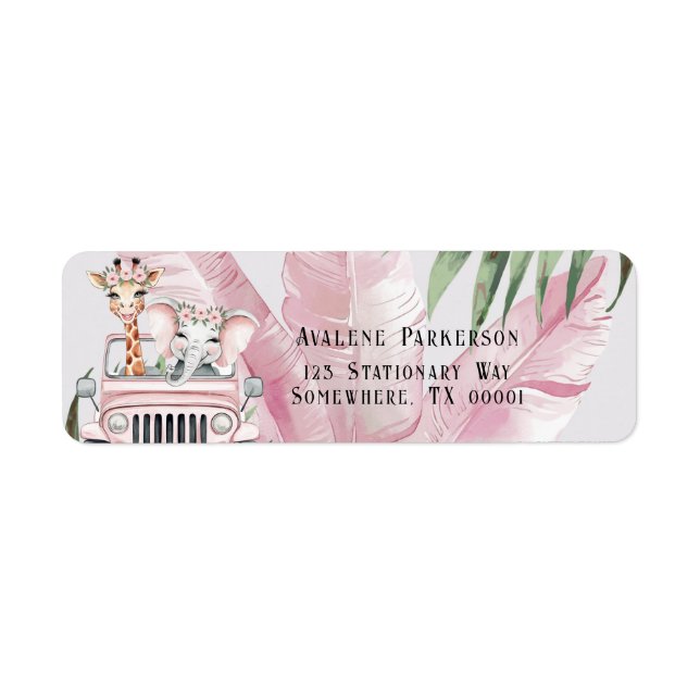 Pink Safari Adventure Girl Baby Shower Address Label (Front)