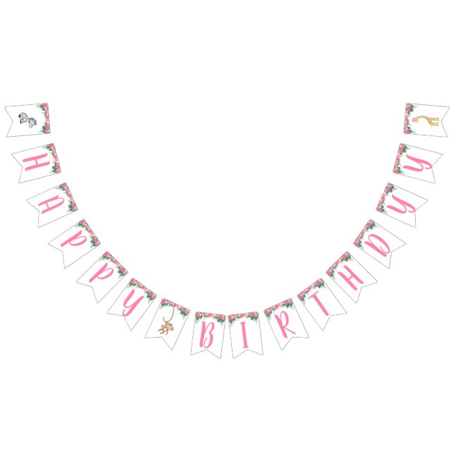 Pink Safari Animal Birthday Bunting Flags (All)