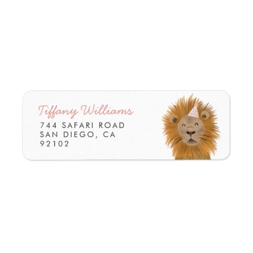 Pink Safari Animal Lion Return Address Label
