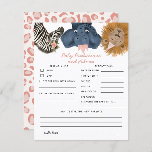 Pink Safari Animals Baby Predictions  Advice Card