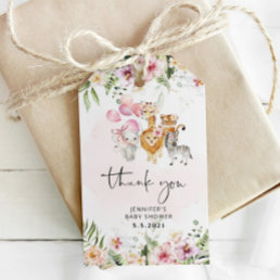 Pink safari animals baby shower thank you gift tags