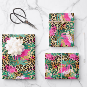 Pink Safari Animals' Fur Prints Patterns Fun Wrapping Paper Sheets