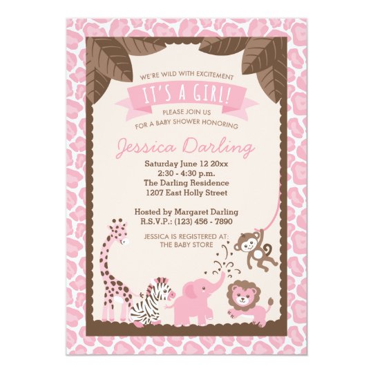Pink Safari Animals Girl Baby Shower Invitations | Zazzle.com