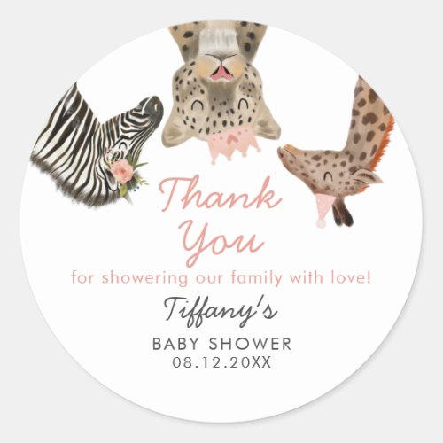 Pink Safari Animals Theme Baby Shower  Classic Rou Classic Round Sticker