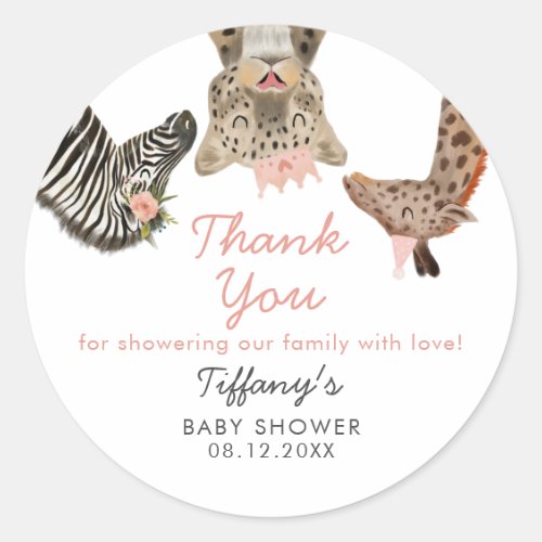 Pink Safari Animals Theme Baby Shower  Classic Rou