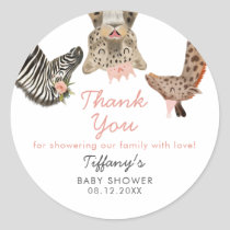 Pink Safari Animals Theme Baby Shower  Classic Rou Round Sticker