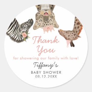 Pink Safari Animals Theme Baby Shower  Classic Rou Round Sticker