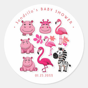 Pink Safari Animals Theme Girl Birthday Party  Classic Round Sticker