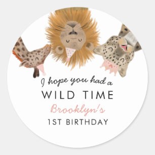 Pink Safari Animals Theme Girl Birthday Party Classic Round Sticker