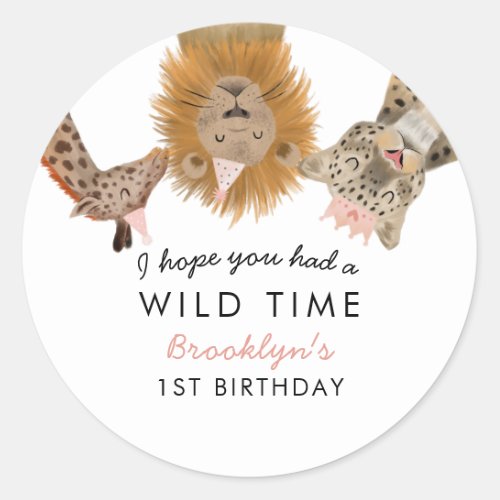 Pink Safari Animals Theme Girl Birthday Party Classic Round Sticker