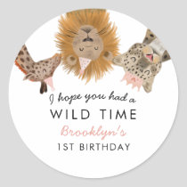 Pink Safari Animals Theme Girl Birthday Party Classic Round Sticker