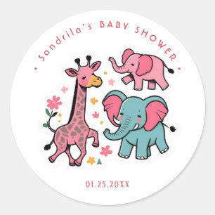 Pink Safari Animals Theme Girl Birthday Party Classic Round Sticker