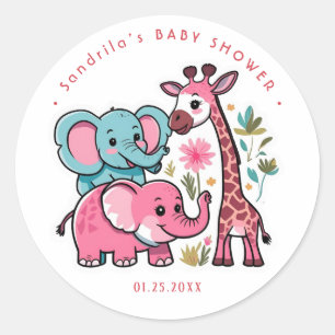 Pink Safari Animals Theme Girl Birthday Party  Classic Round Sticker