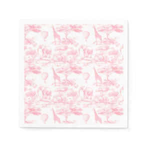 Pink Safari Animals Toile de Jouy Baby shower Napkins