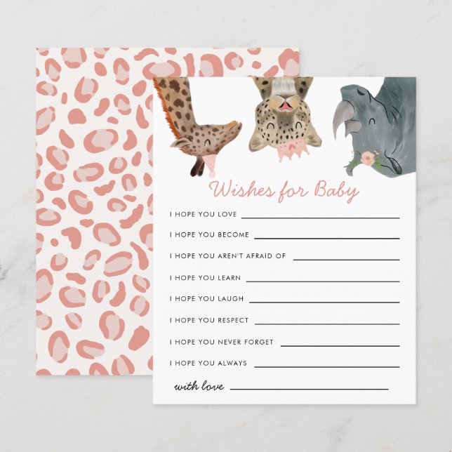 Pink Safari Animals Wishes for Baby Card (Front/Back)