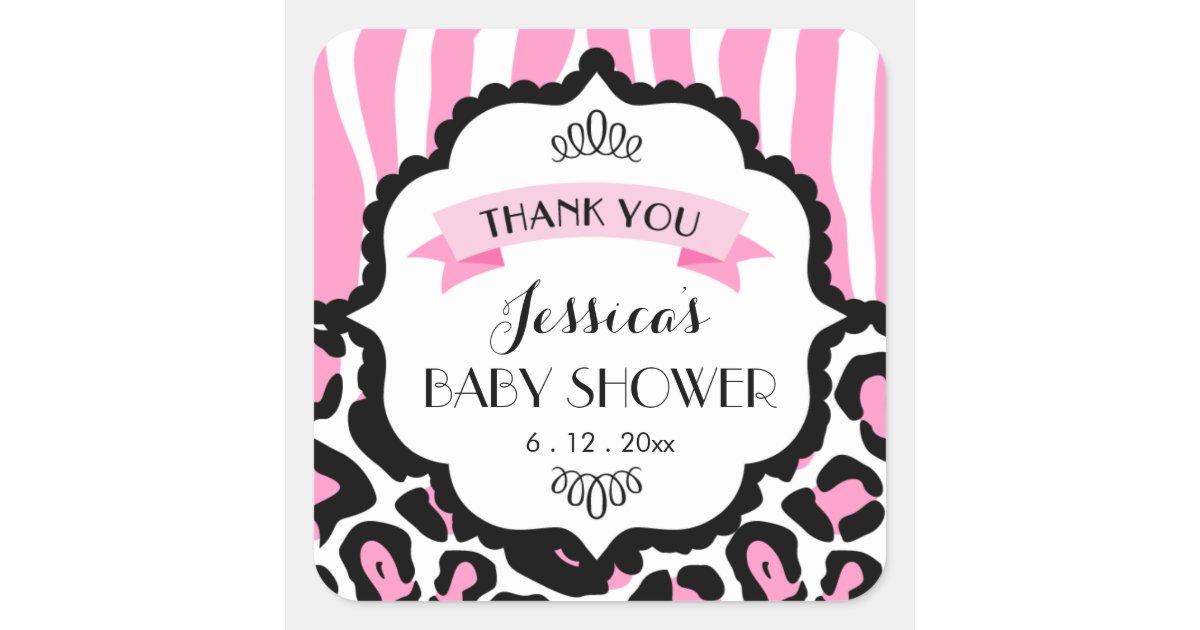 Pink Safari Baby Girl Shower Personalized Sticker Zazzle Com