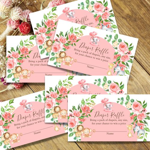 Pink Safari Baby Shower Diaper Raffle Cards