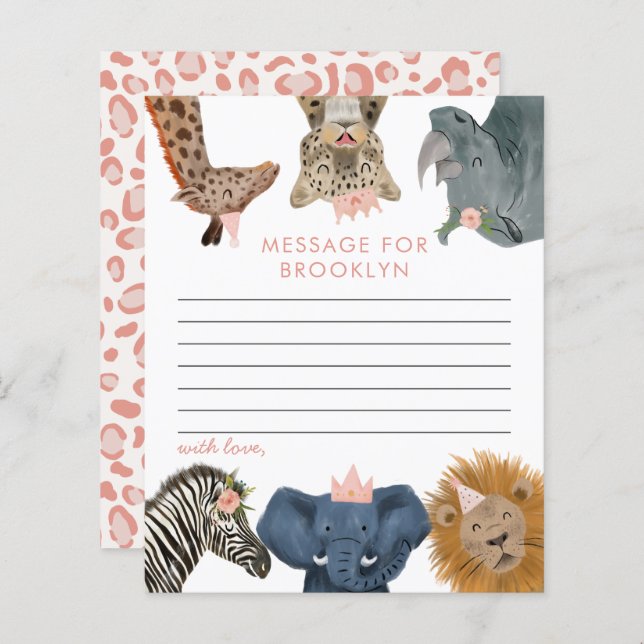 Pink Safari Birthday Party Time Capsule Note Card (Front/Back)