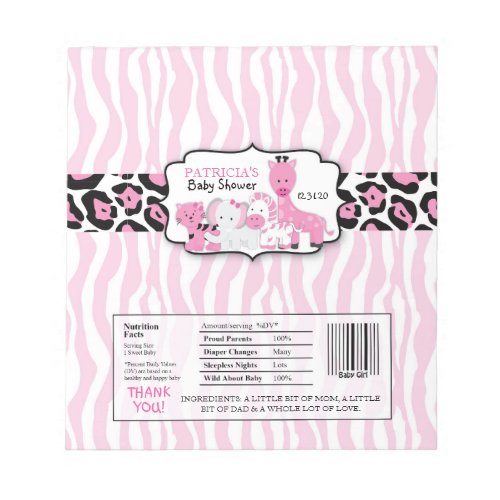 Pink Safari Chocolate Candy Bar Wrappers Notepad