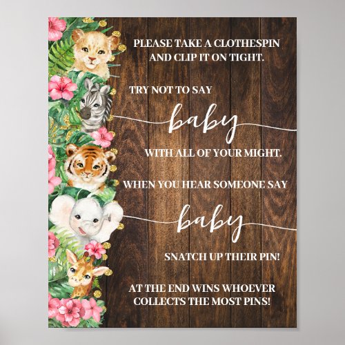 Pink Safari Don't Say Baby Clothespin Shower Game