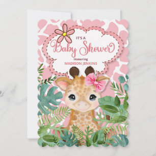 Pink Safari Giraffe Baby Shower Invitation