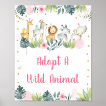 Pink Safari Jungle Adopt An Animal Birthday Poster