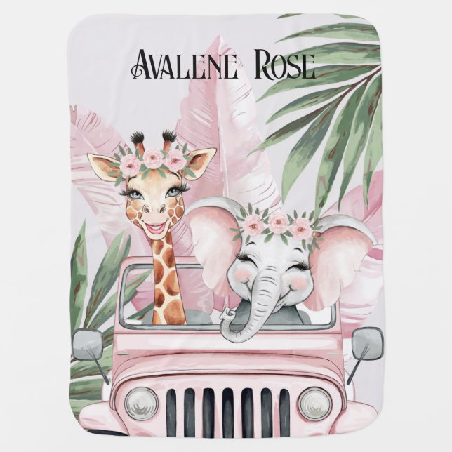 Pink Safari Jungle Adventure Girl Baby Shower Baby Blanket (Front)