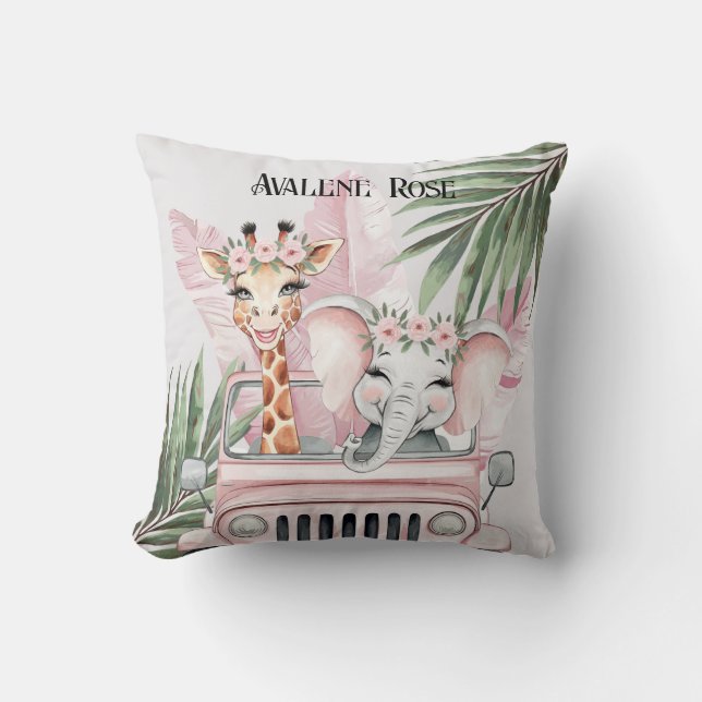 Pink Safari Jungle Adventure Girl Baby Shower Gift Throw Pillow (Front)